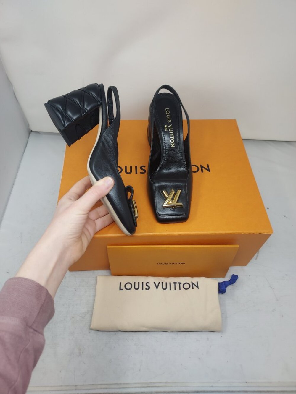 Louis Vuitton LV Logo Black Shake Slingback Pump
